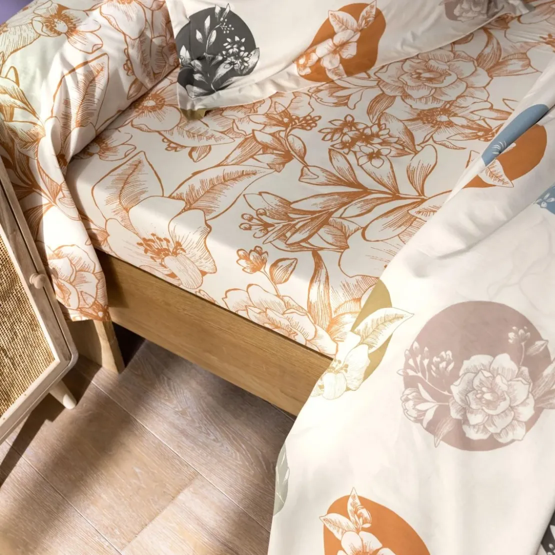 BecquetDrap housse coton écru floral camel - DOTTY