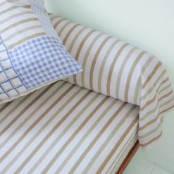 BecquetDrap housse coton écru à rayures beige - BLUBEIGE