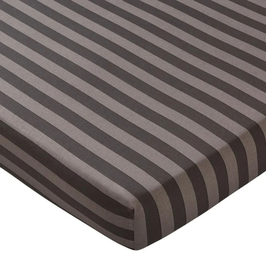 BecquetDrap housse coton gris taupe à rayures brun - ANTONIO