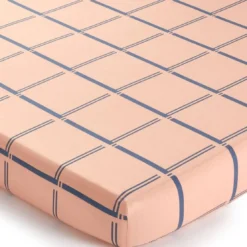 BecquetDrap housse coton lavé rose poudré à carreaux bleus - MAX