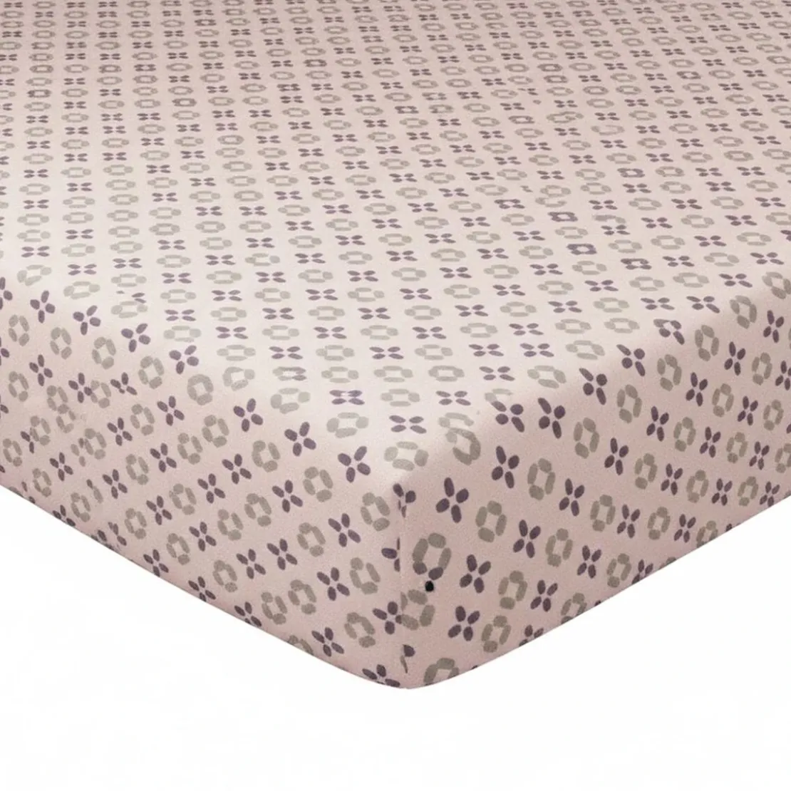 BecquetDrap housse coton rose poudré à micro-motifs prune et taupe - CHATS