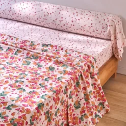 BecquetDrap housse coton ROSA motif fleurettes rose poudré