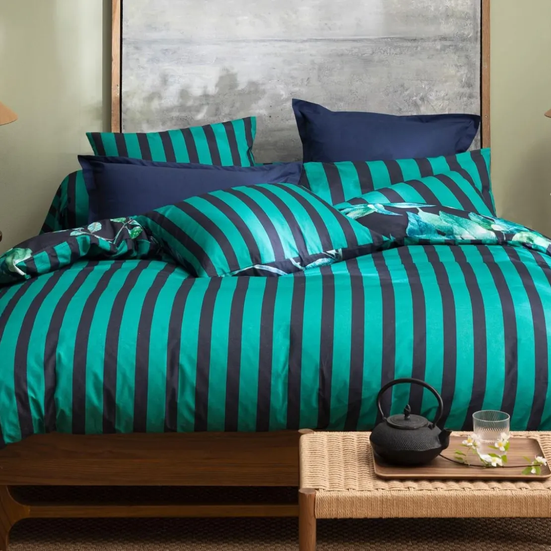 BecquetDrap housse coton vert rayures noir - MYSTERIEUX