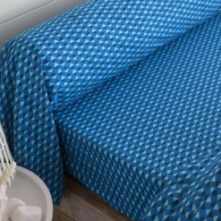 BecquetDrap-housse en coton bleu électrique à micro-motif géométrique - POISSONS