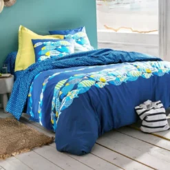 BecquetDrap-housse en coton bleu électrique à micro-motif géométrique - POISSONS