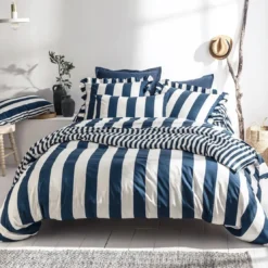 BecquetDrap housse en coton bleu marine à rayures - ANDERSON