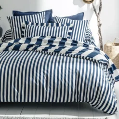 BecquetDrap housse en coton bleu marine à rayures - ANDERSON