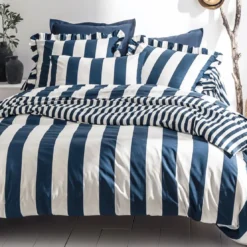 BecquetDrap housse en coton bleu marine à rayures - ANDERSON