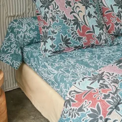 BecquetDrap-housse en coton bleu canard à motif floral - IRINA