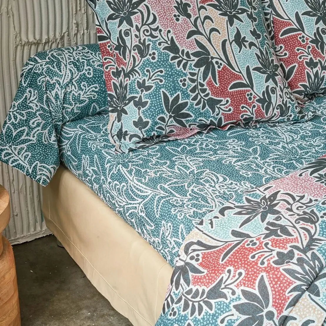 BecquetDrap-housse en coton bleu canard à motif floral - IRINA