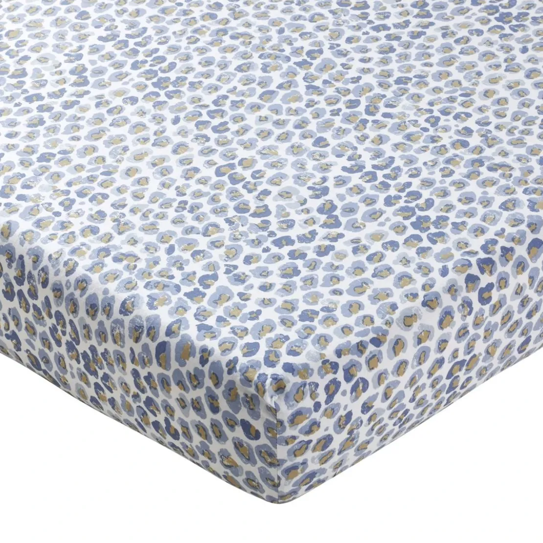 BecquetDrap-housse en coton blanc à motif léopard bleu et doré - SAFARI