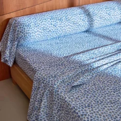 BecquetDrap-housse en coton blanc à motif léopard bleu et doré - SAFARI