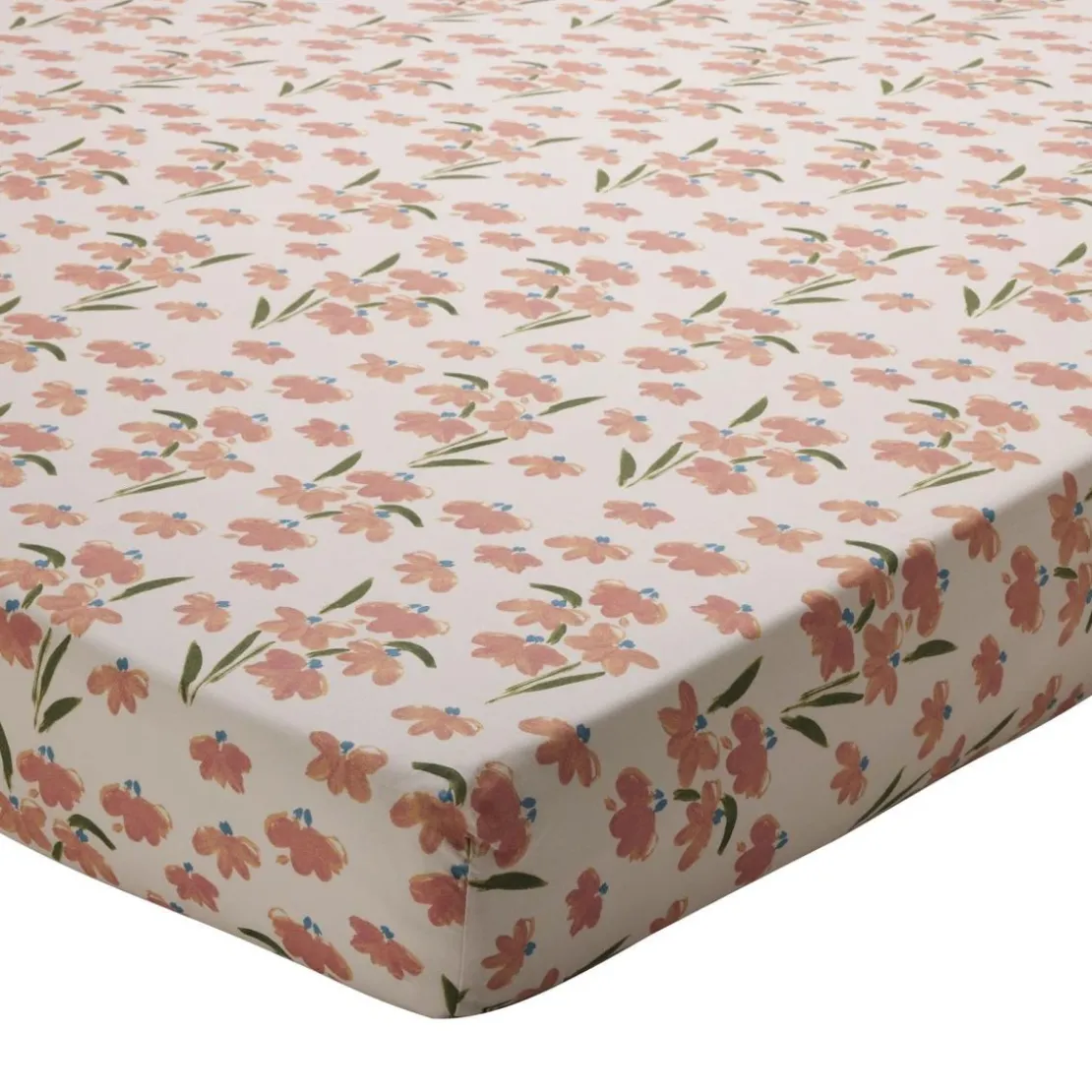 BecquetDrap-housse en coton écru à motif floral - VIREVOLTANTE