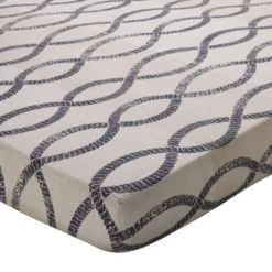 BecquetDrap-housse en coton écru à motif graphique bleu marine - OCEAN WAVES