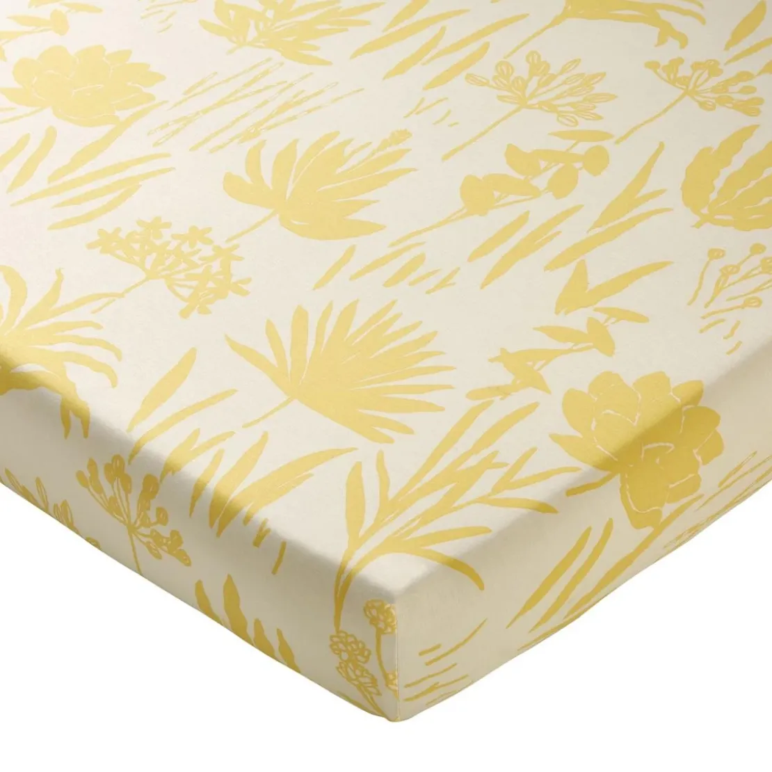 BecquetDrap-housse en coton écru motif tropical jaune - VITAMINE