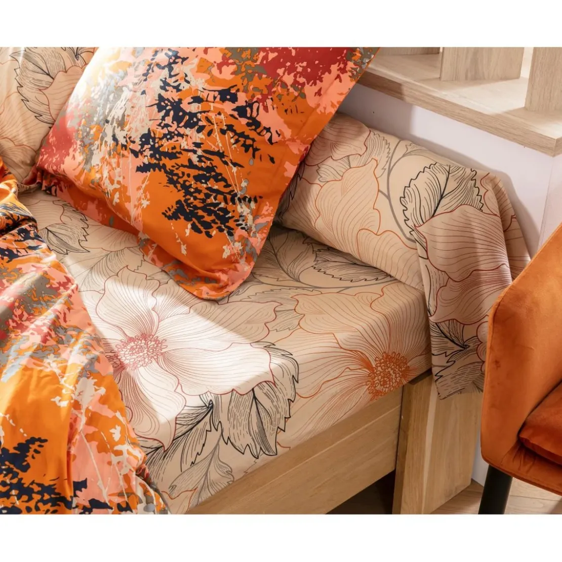 BecquetDrap-housse en coton écru à motif floral - JULLIETTE