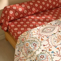 BecquetDrap housse en coton DISQUES SOLAIRES, style folk - terracotta