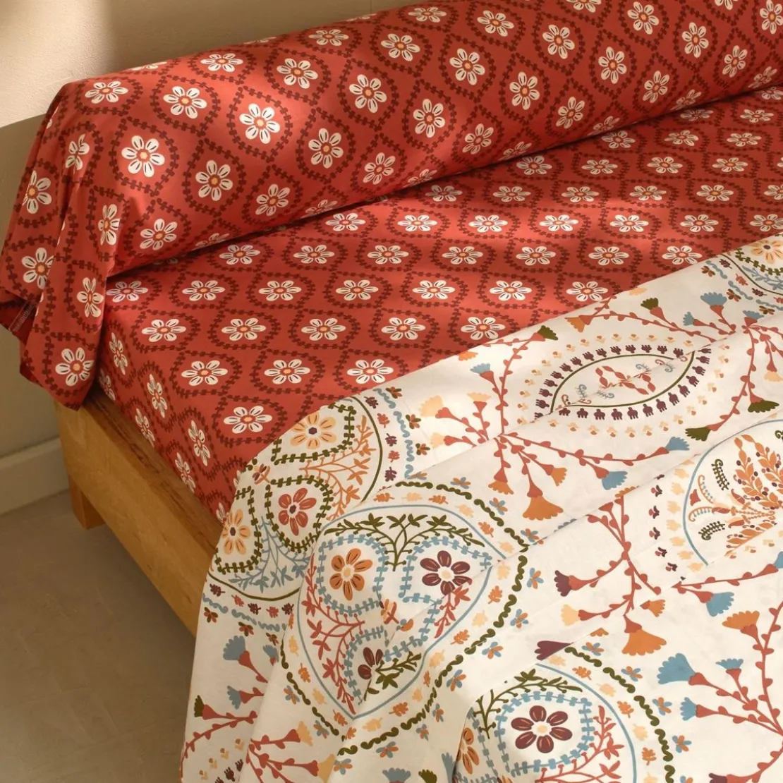 BecquetDrap housse en coton DISQUES SOLAIRES, style folk - terracotta