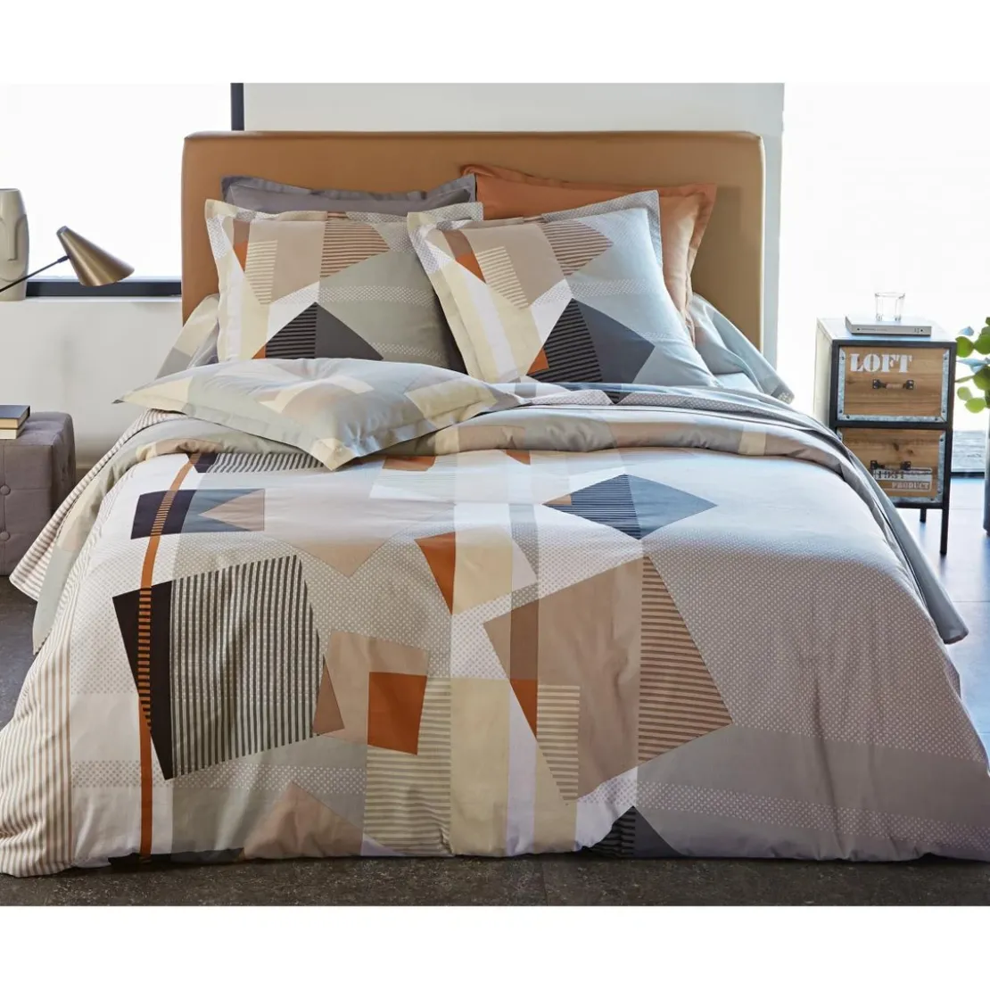 BecquetDrap-housse en coton gris - CARAMEL