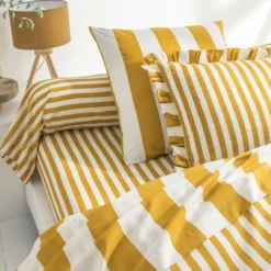 BecquetDrap housse en coton jaune ocre à rayures - ANDERSON