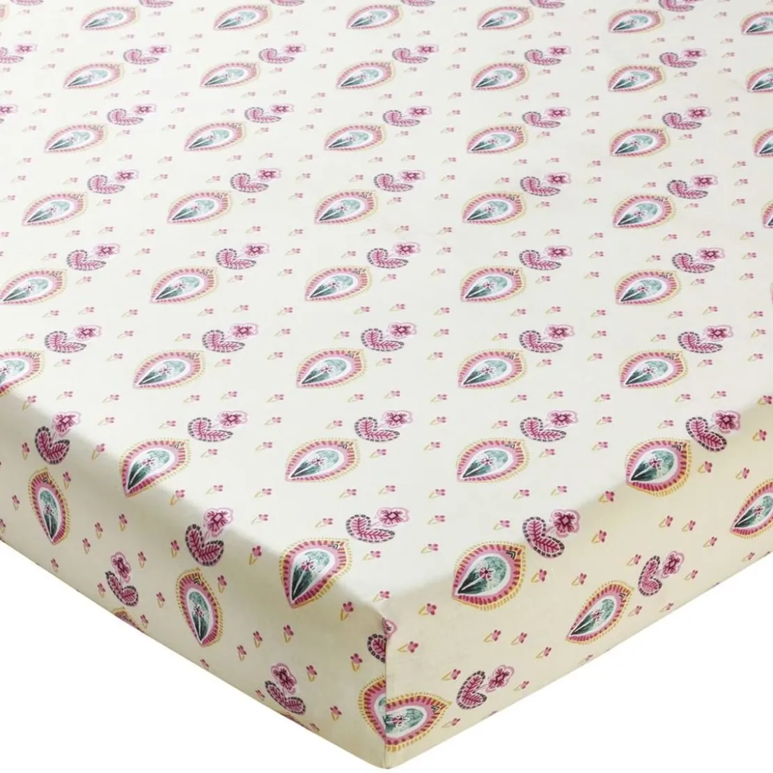 BecquetDrap-housse en coton LITTLE FIOLE fleurs style cachemire multicolore