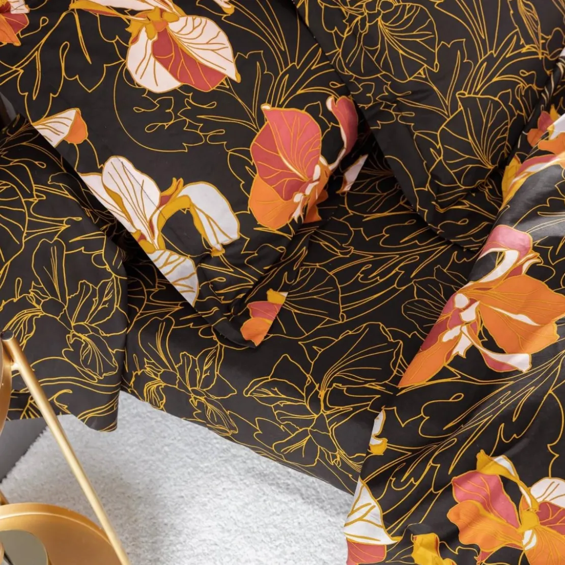 BecquetDrap Housse en coton noir - GOLD IRIS