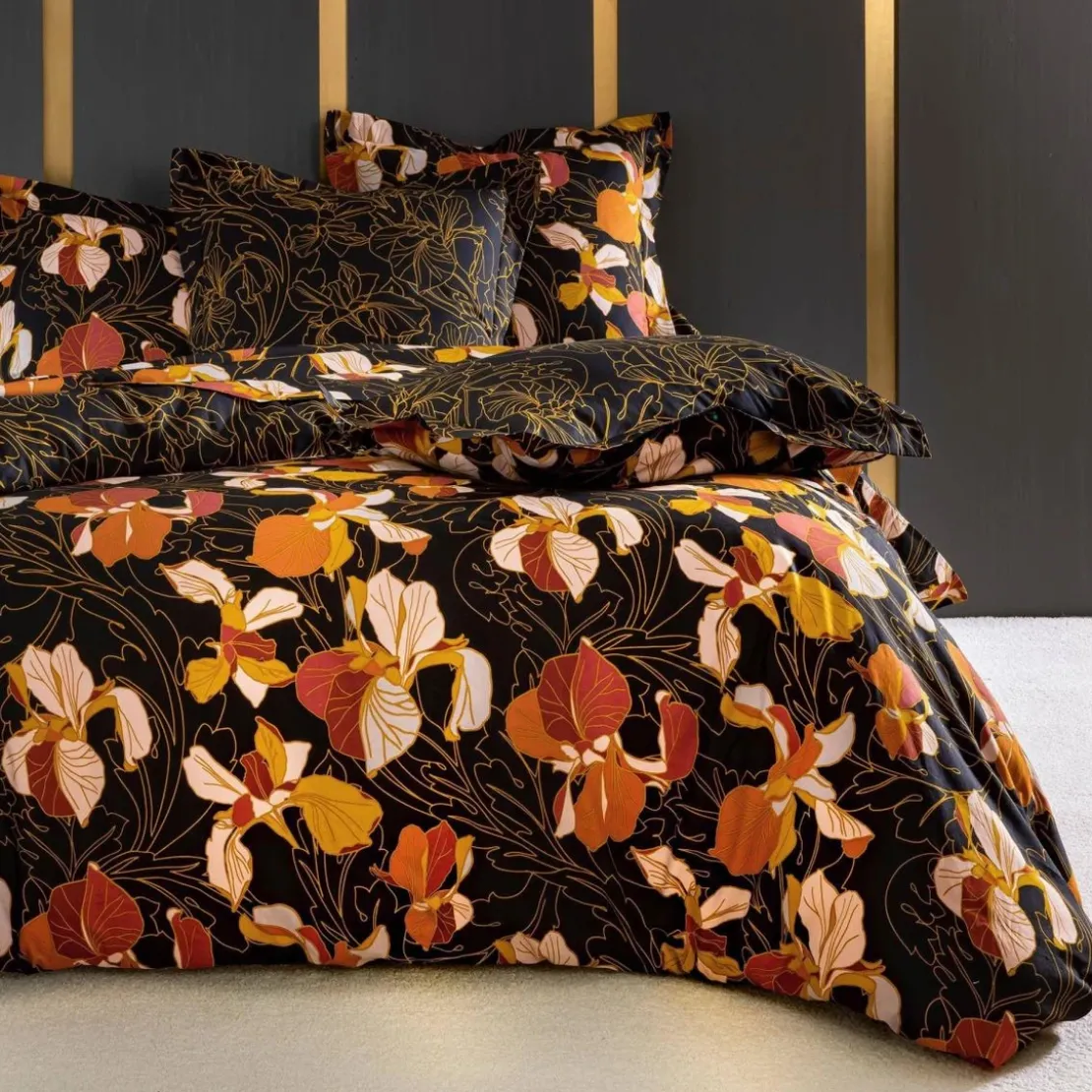 BecquetDrap Housse en coton noir - GOLD IRIS