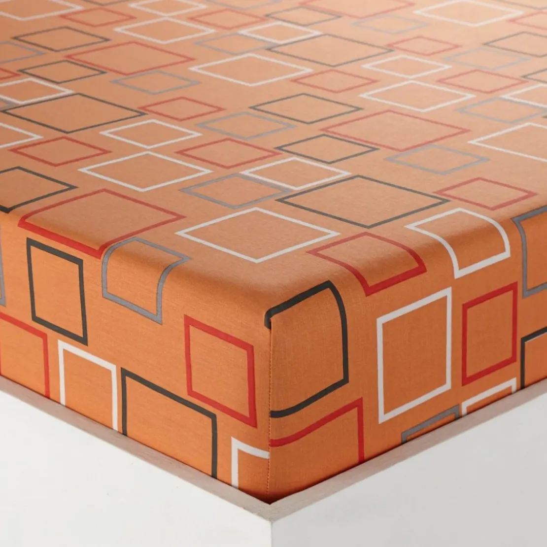 BecquetDrap-housse en coton orange à motifs carreaux - BIBUS