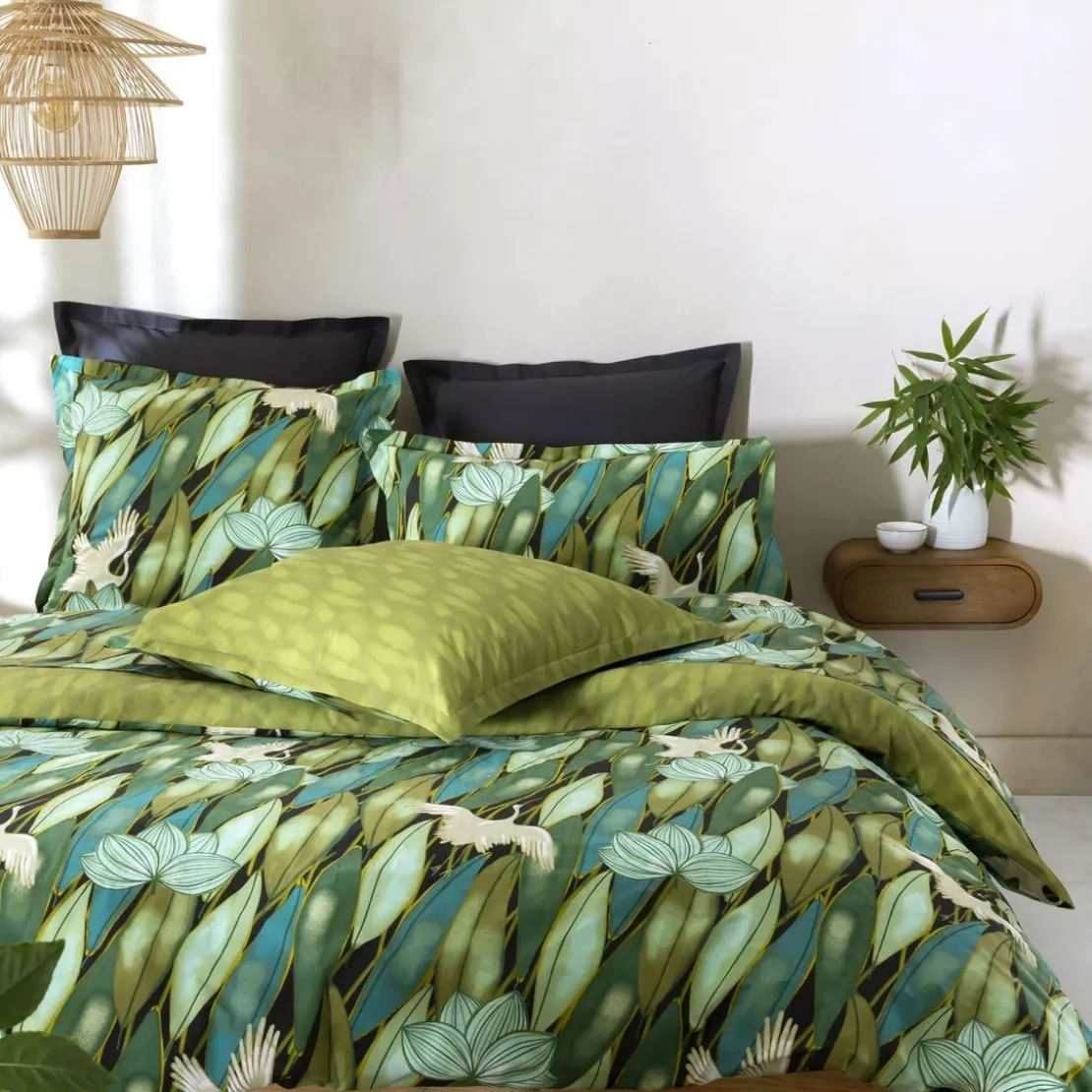 BecquetDrap-housse en coton vert bronze - DEPAYSANT