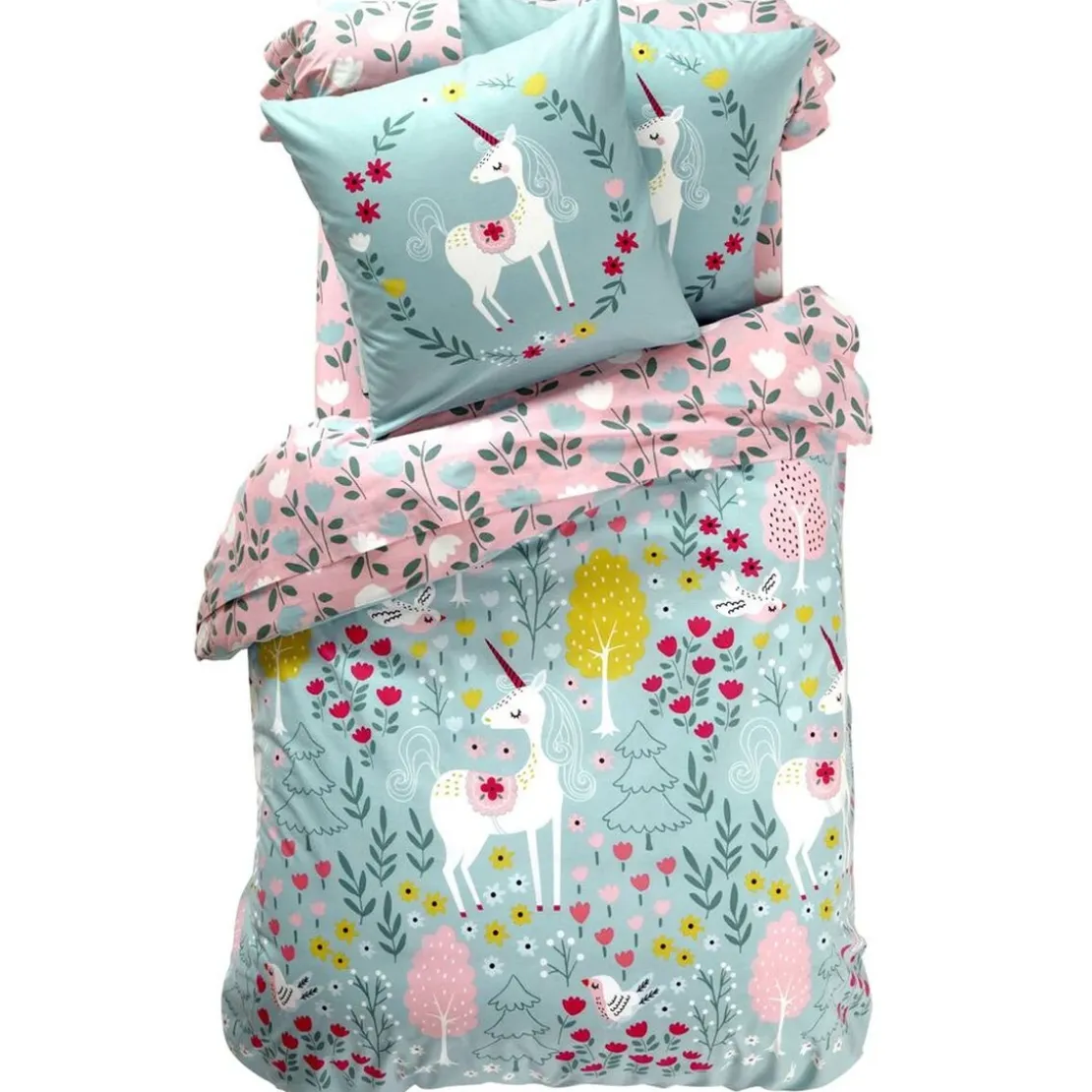 BecquetDrap-housse enfant en coton licorne - rose