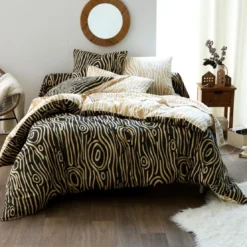 BecquetDrap-housse en flanelle noir charbon à motif graphique effet bois - TOPO