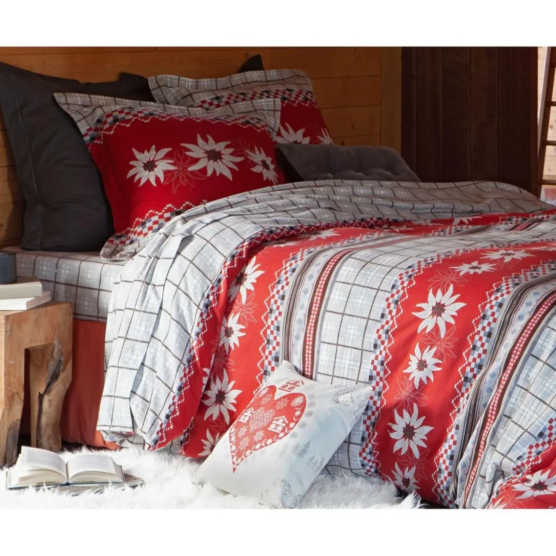 BecquetDrap-housse en flanelle de coton gris - MONTAGNARD