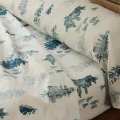 BecquetDrap-housse en flanelle écru imprimé montagne bleue - BLUE SALEN