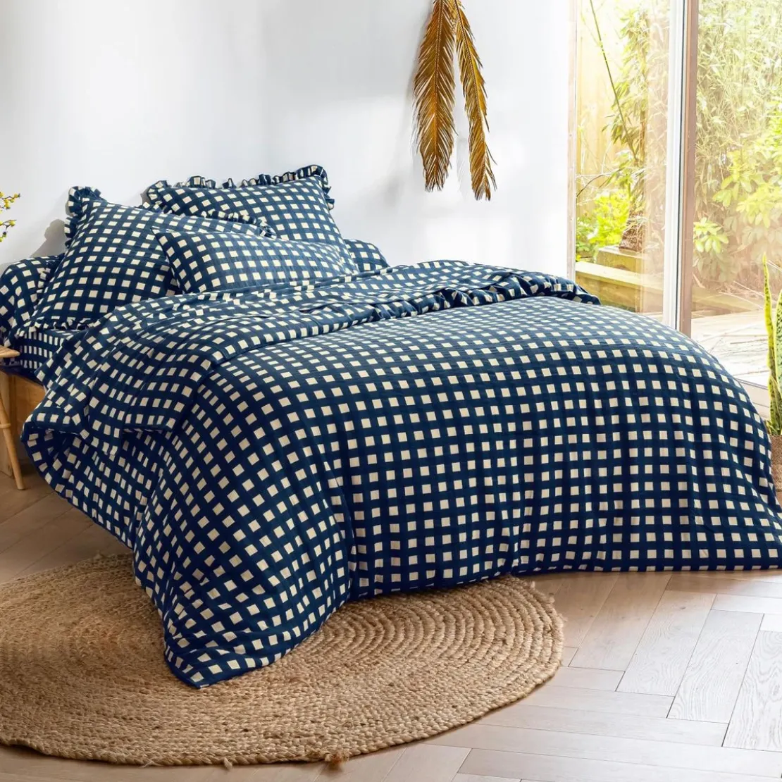 BecquetDrap housse en gaze de coton bleu -VICHY