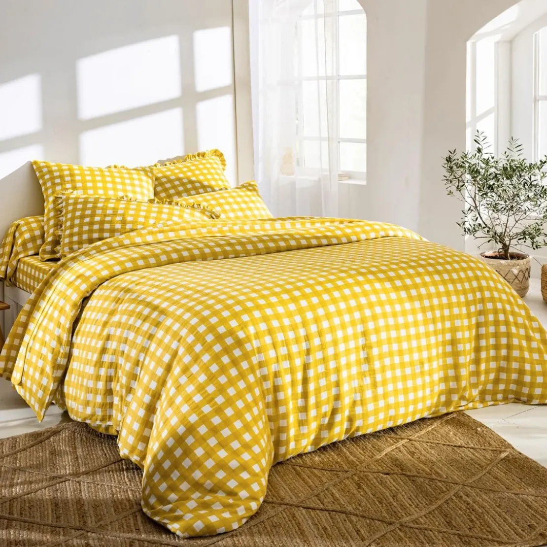 BecquetDrap-housse en gaze de coton jaune maÏs - VICHY