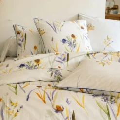 BecquetDrap-housse en percale de coton écru à motif floral - ALBA