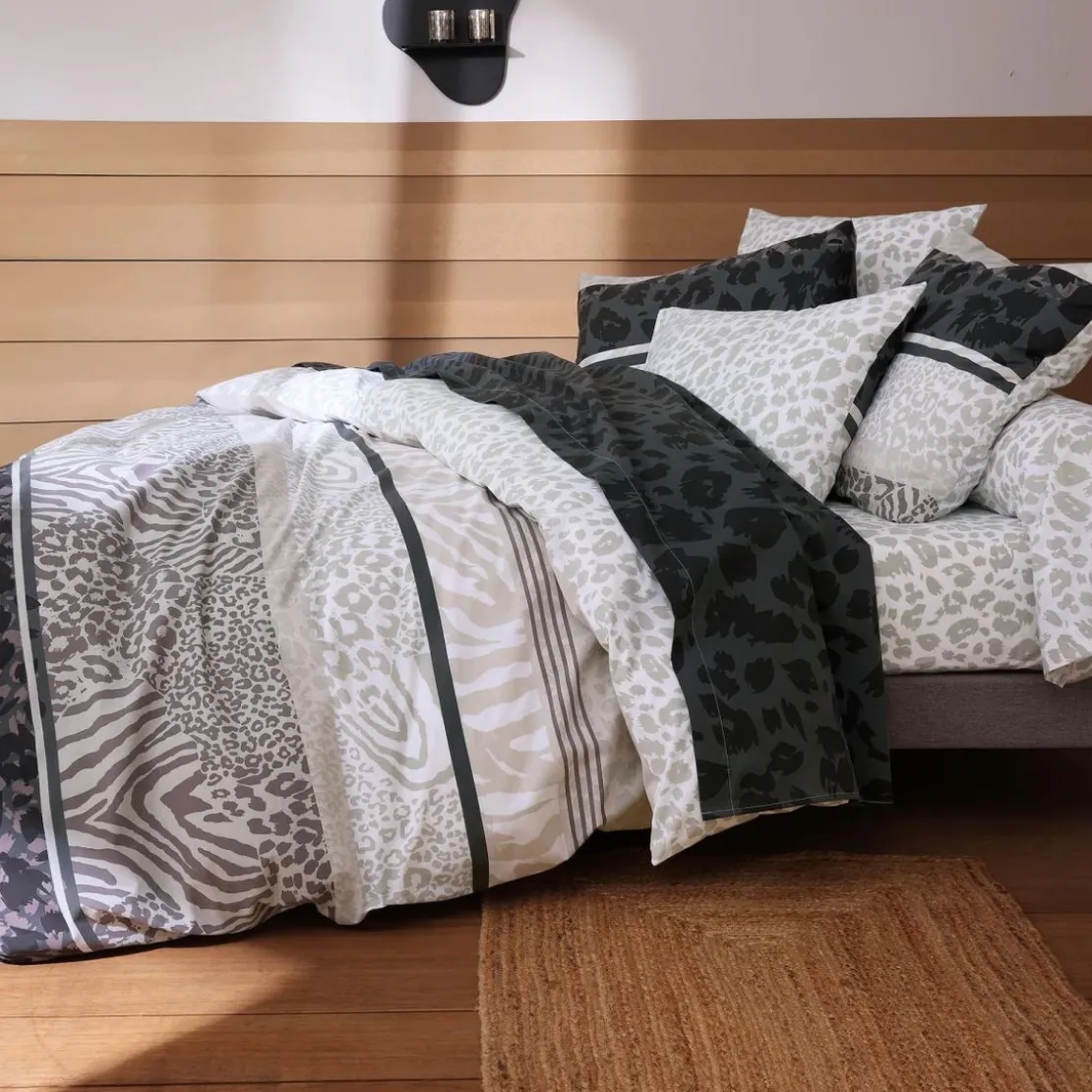 BecquetDrap-housse en polycoton blanc cassé à motif léopard - ZEBRA