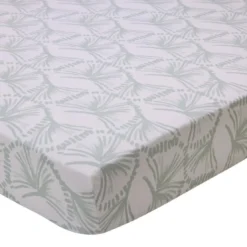 BecquetDrap housse flanelle blanc imprimé vert pâle - Collection BLEU NATURE
