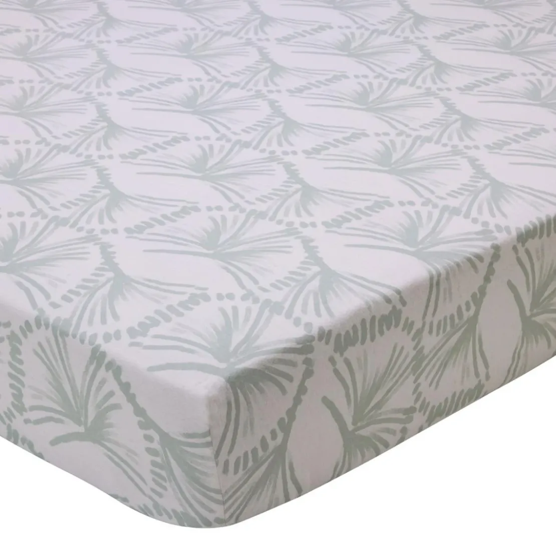 BecquetDrap housse flanelle blanc imprimé vert pâle - Collection BLEU NATURE