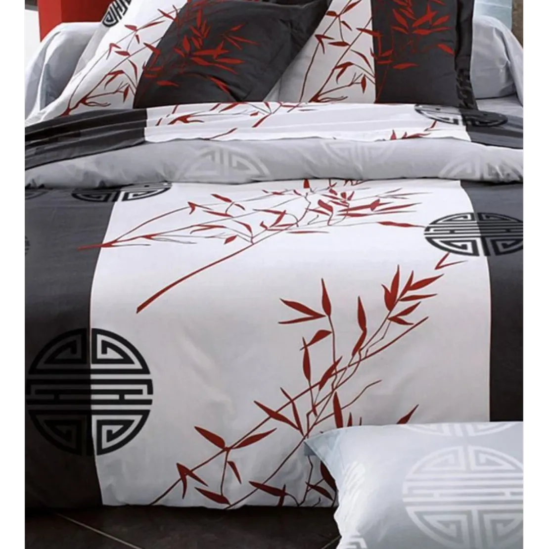 BecquetDrap-housse gris à motif graphique idéogrammes - NIPPON