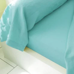BecquetDrap housse lin lavé LAUREAT bleu aqua