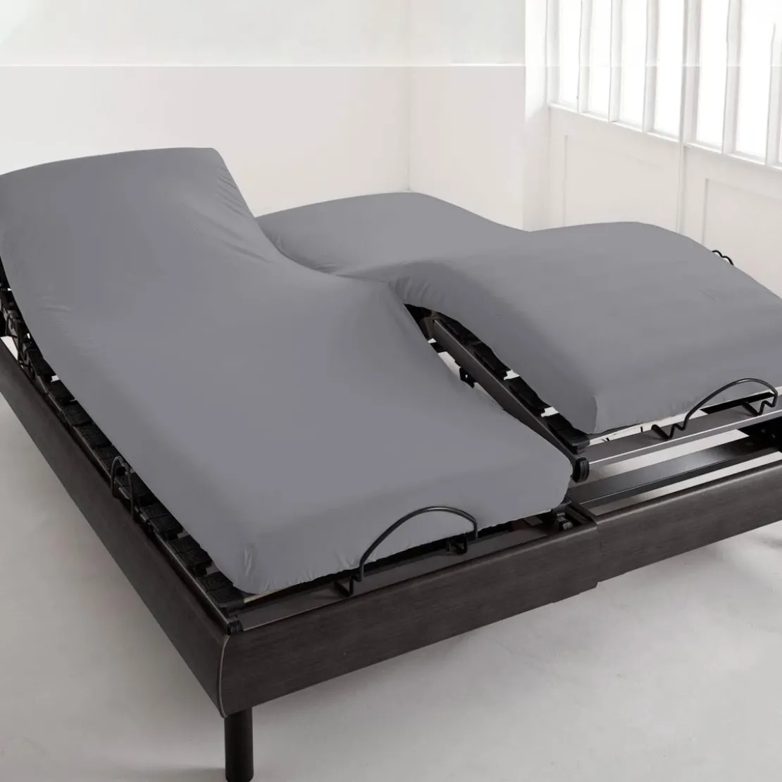 BecquetDrap Housse lit Articulé Tête et pieds relevables Coton Gris minéral