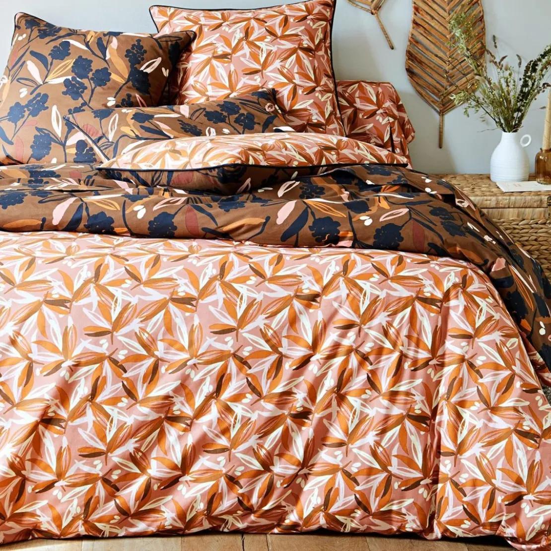 BecquetDrap housse MONDE VEGETAL imprimé feuilles, multicolore