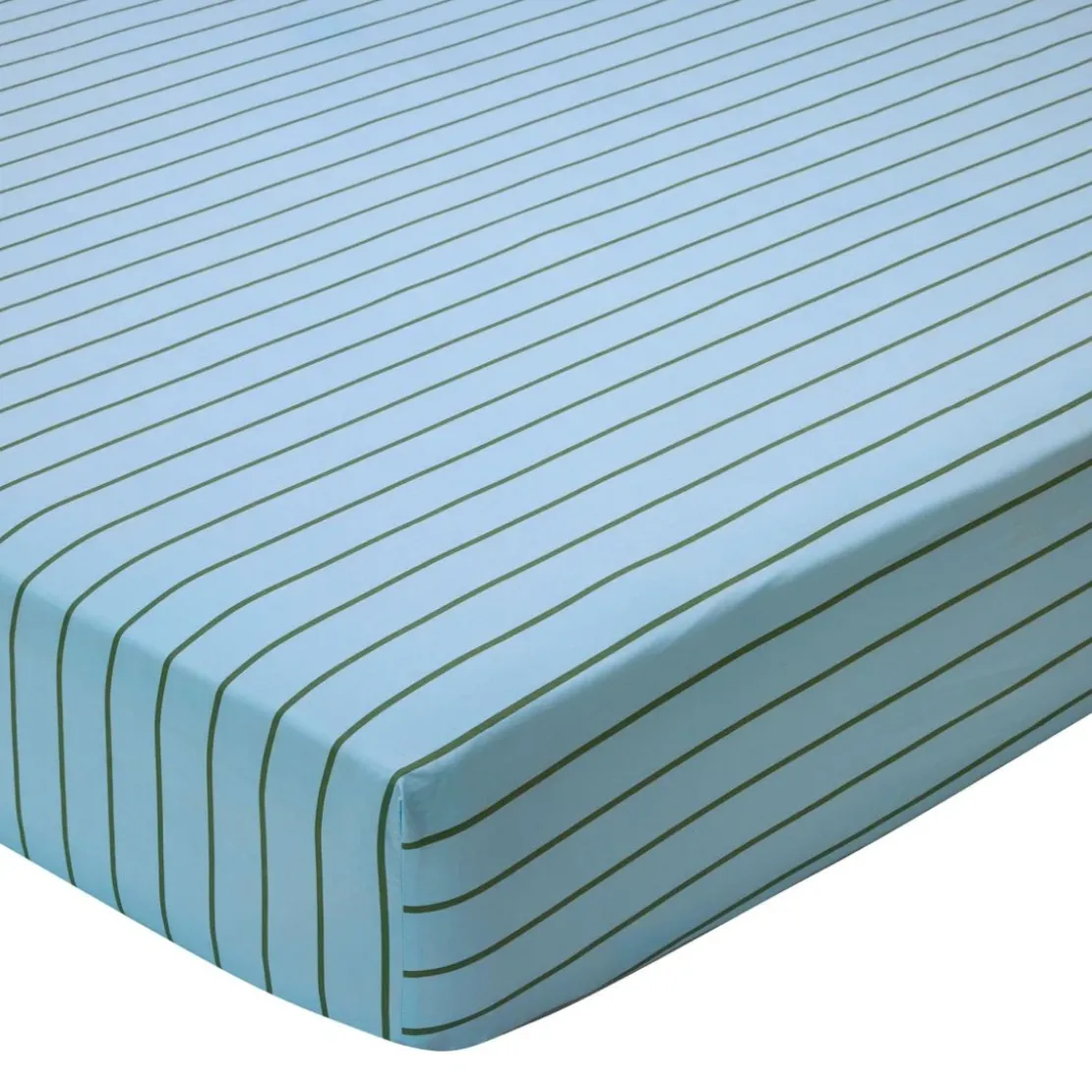 BecquetDrap housse percale de coton bleu clair à rayures vertes - BRUME D’ASIE