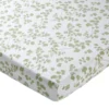 BecquetDrap housse percale de coton blanc floral vert - VERONIKA