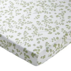 BecquetDrap housse percale de coton blanc floral vert - VERONIKA