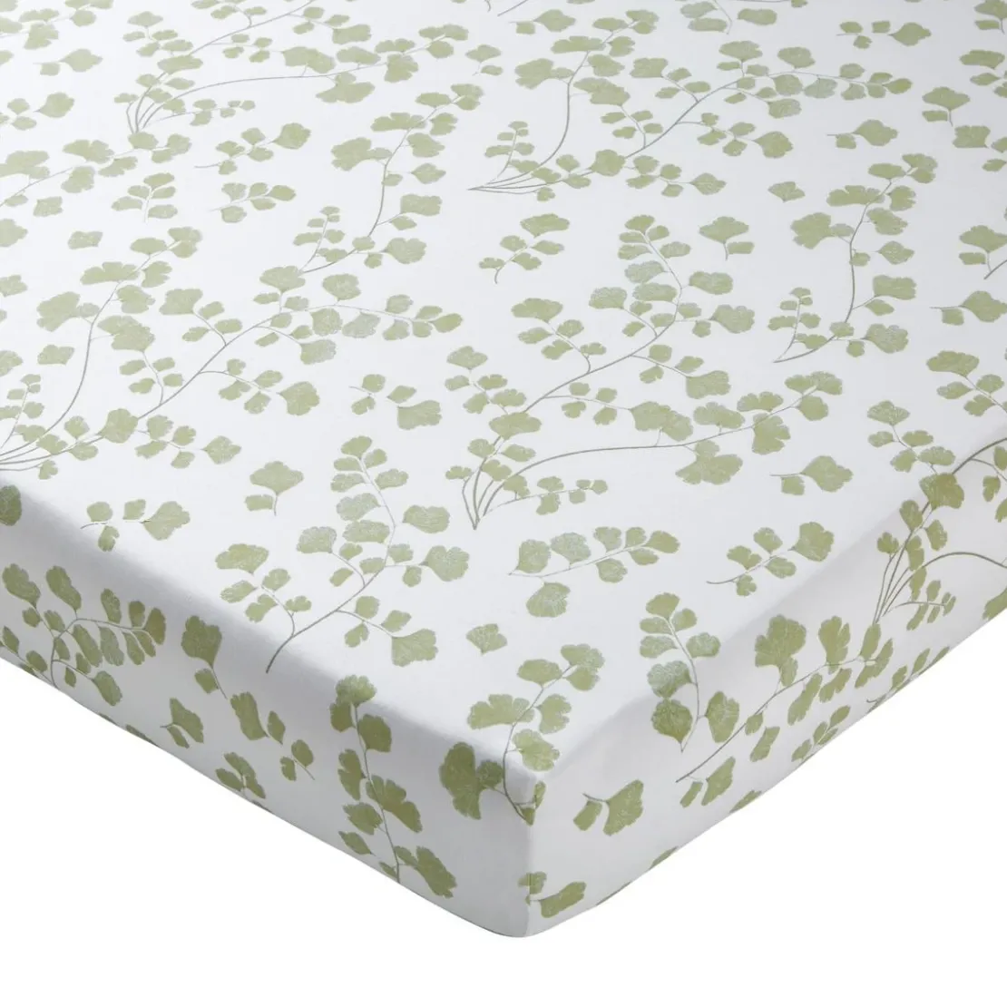 BecquetDrap housse percale de coton blanc floral vert - VERONIKA