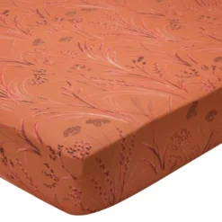 BecquetDrap housse percale de coton terracotta motif végétal - collection SOUFLE DE PAILLE
