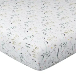BecquetDrap housse percale de coton blanc motif végétal multicolore - Collection FRAICHEUR