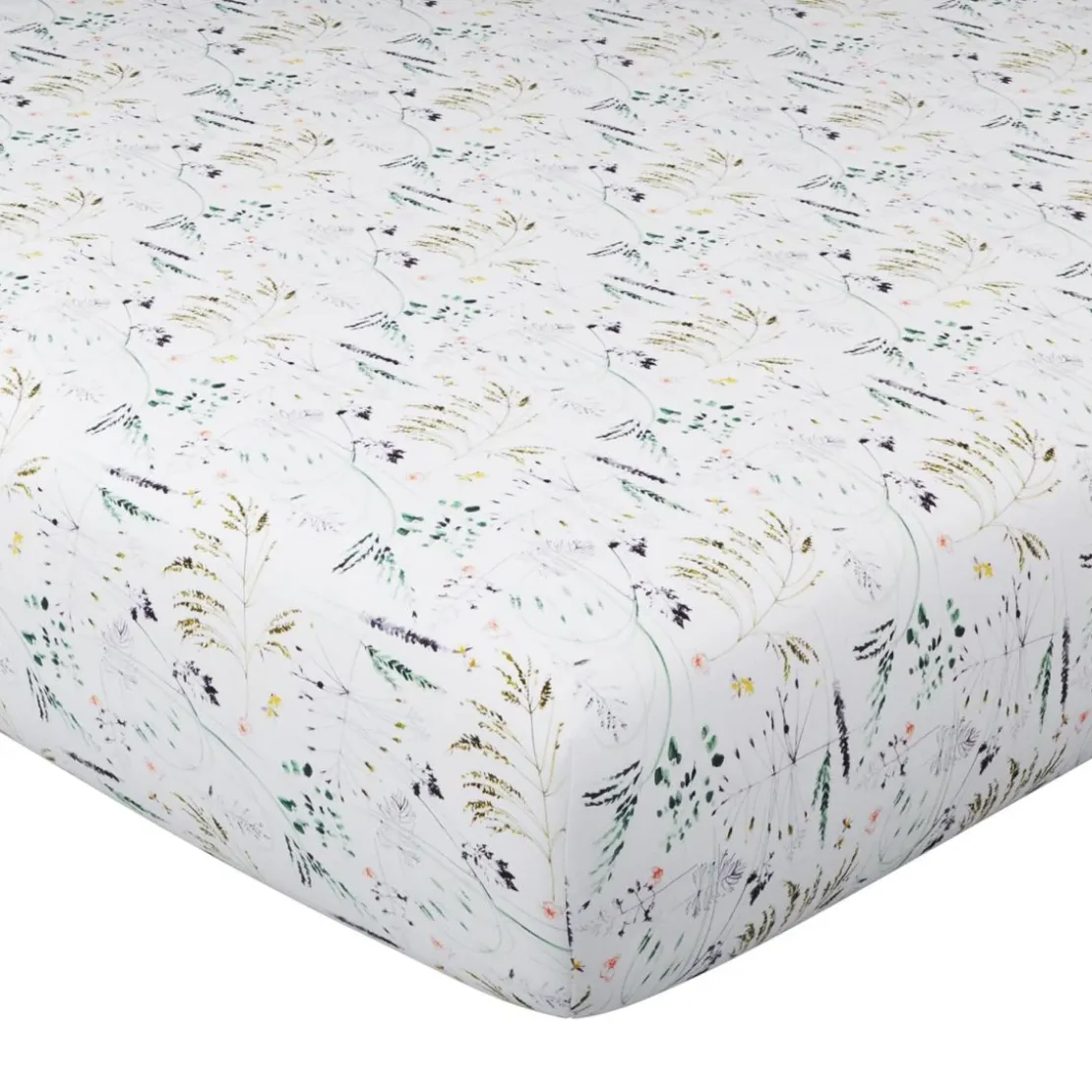BecquetDrap housse percale de coton blanc motif végétal multicolore - Collection FRAICHEUR